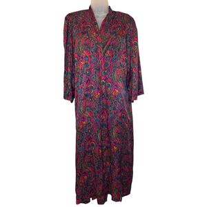 Vintage Lauren Alexandra 100% Silk Dressing Gown Robe Pajama Coat Paisley Small